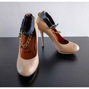 Lanvin Ete 2010 Ankle Strap Heels Size 37 Nude Leather Platform Pumps